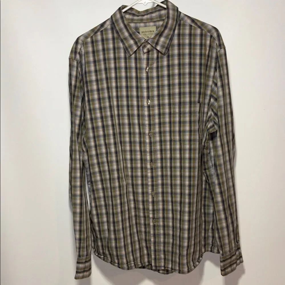 Sonoma Green and Blue Plaid Button Down Shirt